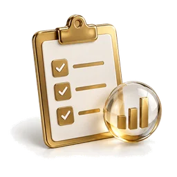 Gold 3D checklist with a glass sphere