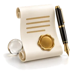 Rolled document with a gold seal and pen